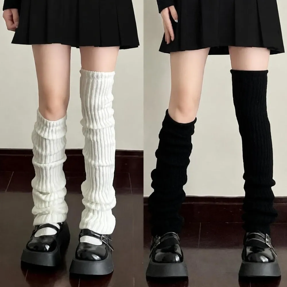 Knitted Lolita Leg Warmers 40/5070cm Length Heap Socks Knitted Leg Warmers White Black Grey Wool Leg Warmers Autumn Winter