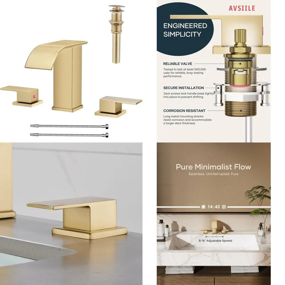 

Modern 8 Widespread Brushed Gold 3-Hole Bathroom Sink Faucet Set with Touch Control for Vanity, RV, and Restroom
