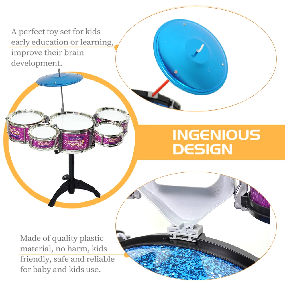 Jazz Drum Set Kids 5 Drums With Small Stool Drum Stick Set Desktop Music Instrument Educational Toy Beginners Baby Gifts