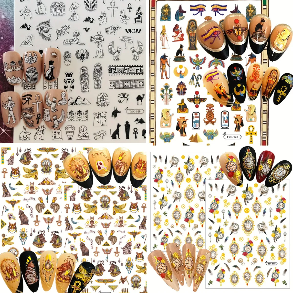 Egyptian mummy elements retro clock 3d nail art sticker decal nail silder