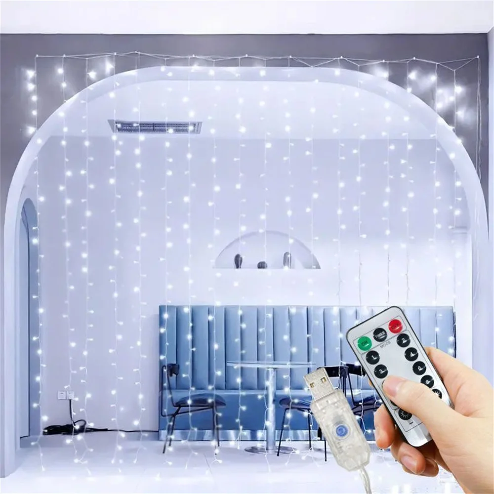 

LED Garland Curtain Lights 8 Modes USB Remote Control Fairy Lights String Wedding Christmas Decor for Home Bedroom New Year Lamp