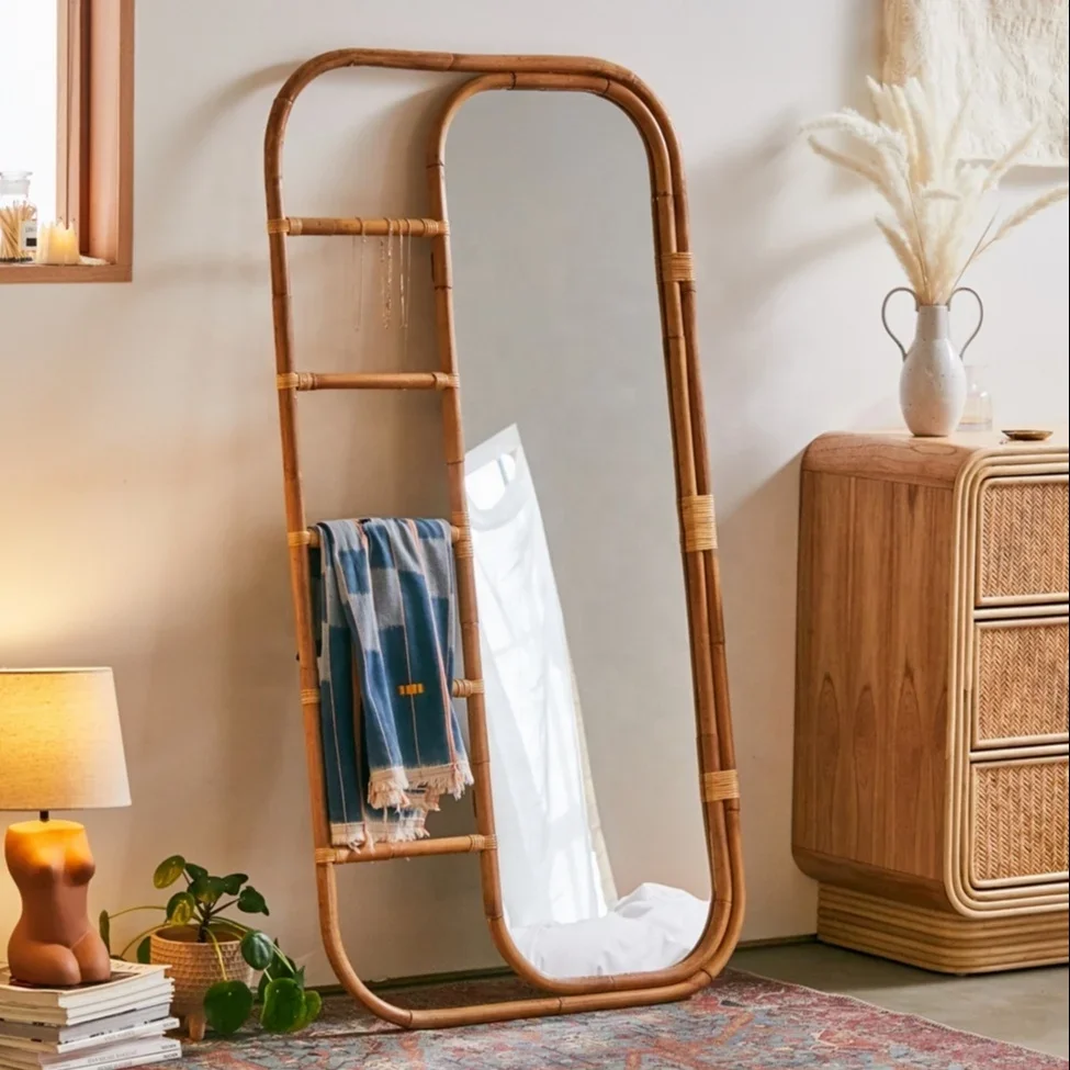 Natural rattan belt  hung frame  whole body mirror