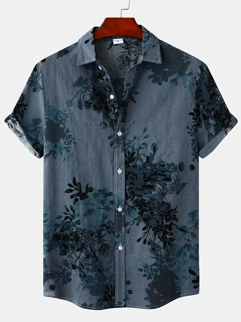 Men's Hawaiian Flower Plant Pattern Printed Short Sleeved Shirt Fashion Summer Men's Clothing Casual Casual Shirt Man Oversized