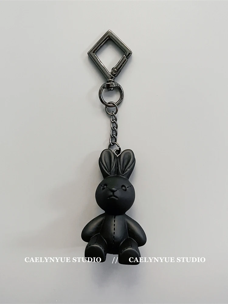 Cute Cartoon Rabbit Resin Doll Car Keychain Bag Pendant Unisex Couple Trendy Item Soft Plush Toy Automotive Accessory