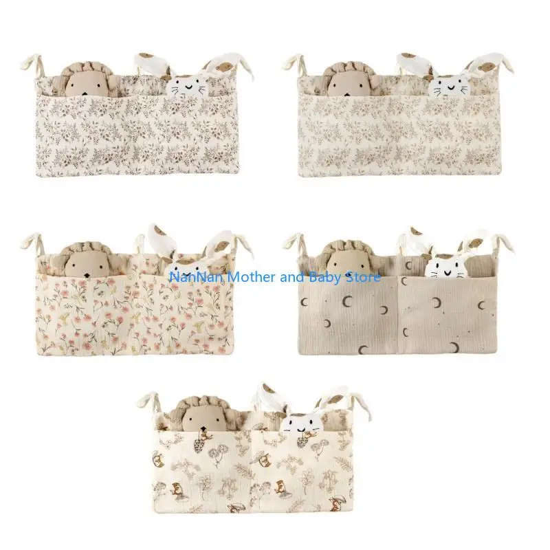 حقيبة تخزين لأسرّة الأطفال، حقيبة تخزين معلقة بجانب السرير، منظم قطني مع جيبين لحفاضات ألعاب المرايل اللعابية