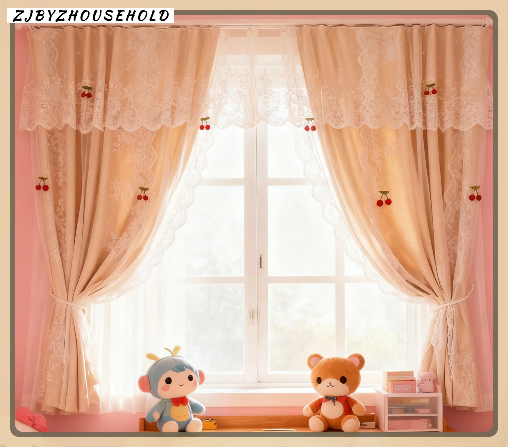 Luxury French Double Layer Lace Blackout Curtains for Bedroom Girl Bay Window Small Window No Punch Velcro Stickers Window Drape
