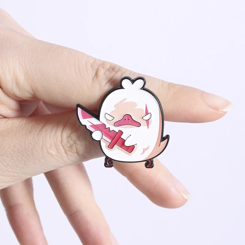 Cute Bear Duck Chicken Holding A Knife Enamel Pins Cartoon Humorous Animal Metal Brooch Bag Lapel Badge Jewelry Gift for Friends view 4