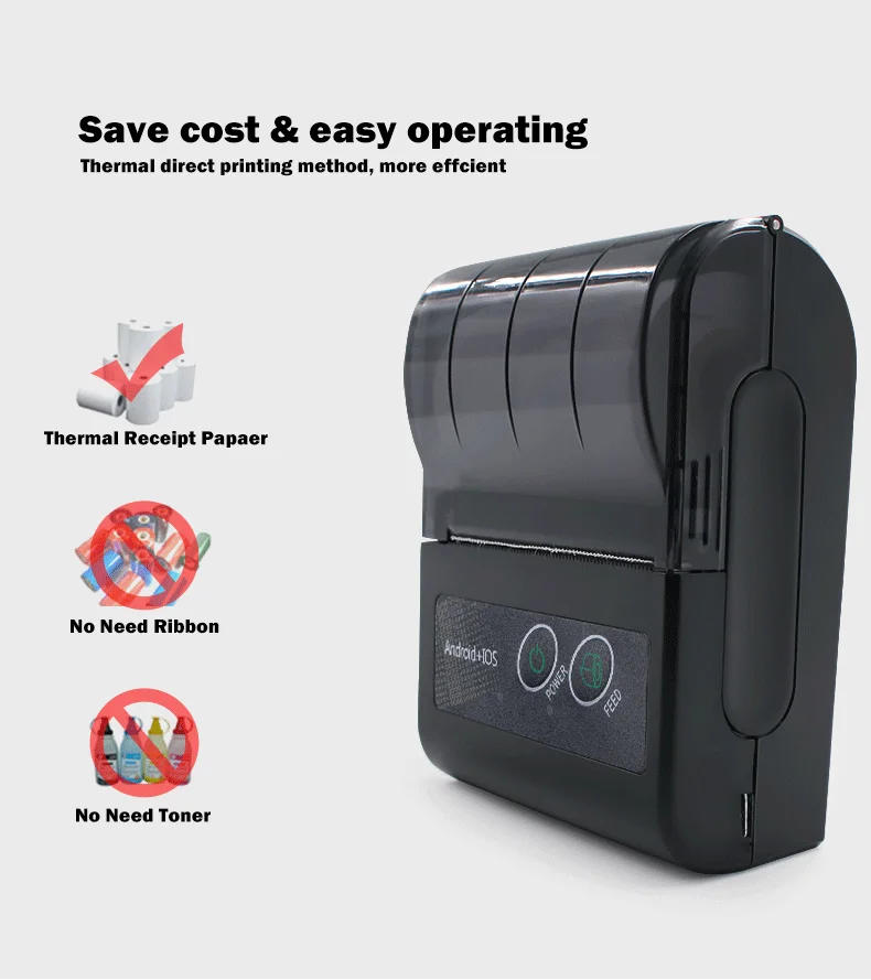 Kompaktowa drukarka termiczna paragonów 58 mm, bezprzewodowa, mobilna drukarka POS do iOS i Android, produkt dostępny od ręki.