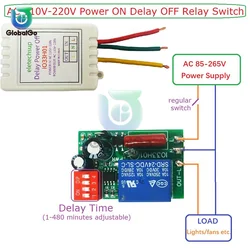 1-480Min Timer Adjustable Disconnect Delay Controller AC 110V 220V Power ON Delay OFF Relay Switch