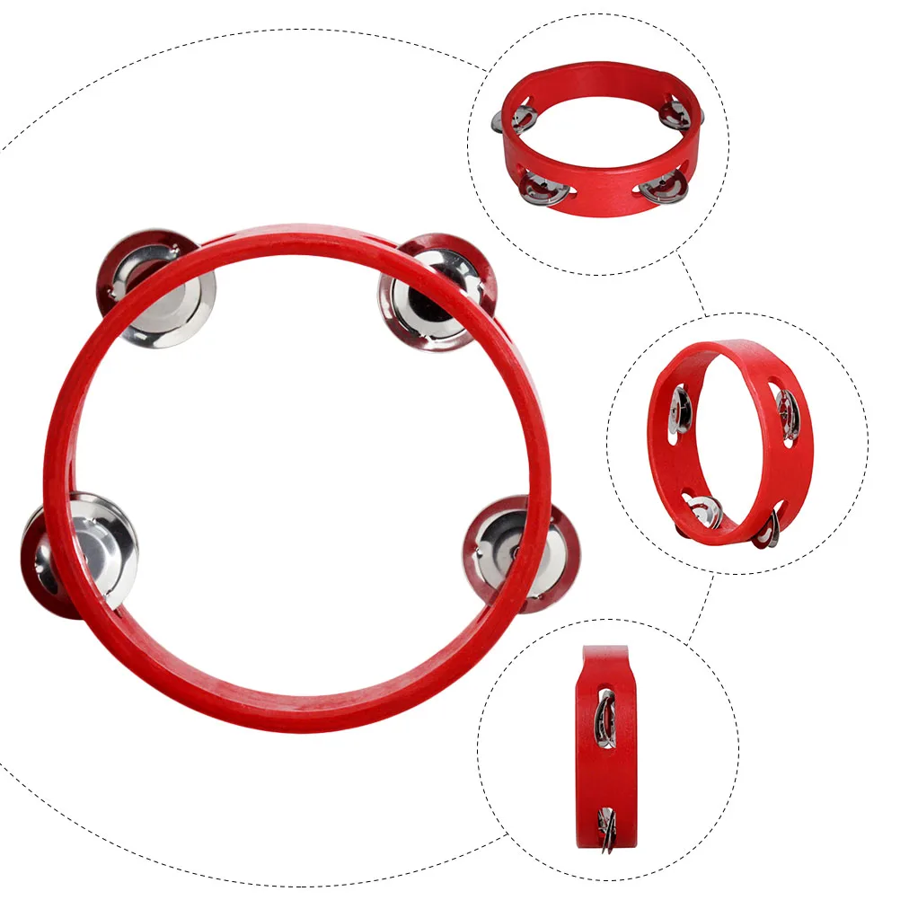 

Wood Tambourine Circle Kids Musical Toys Red Smooth Design Ergonomic Bells Bright Sound Games Education Dancing Concert Party