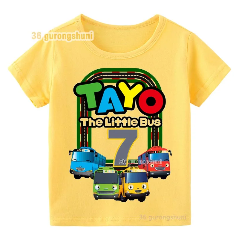 Kids T Shirt For Boys T Shirts Anime Tayo the Little Bus 4 5 Birthday Yellow T-shirts summer Tops Short Sleeve Children Clothes