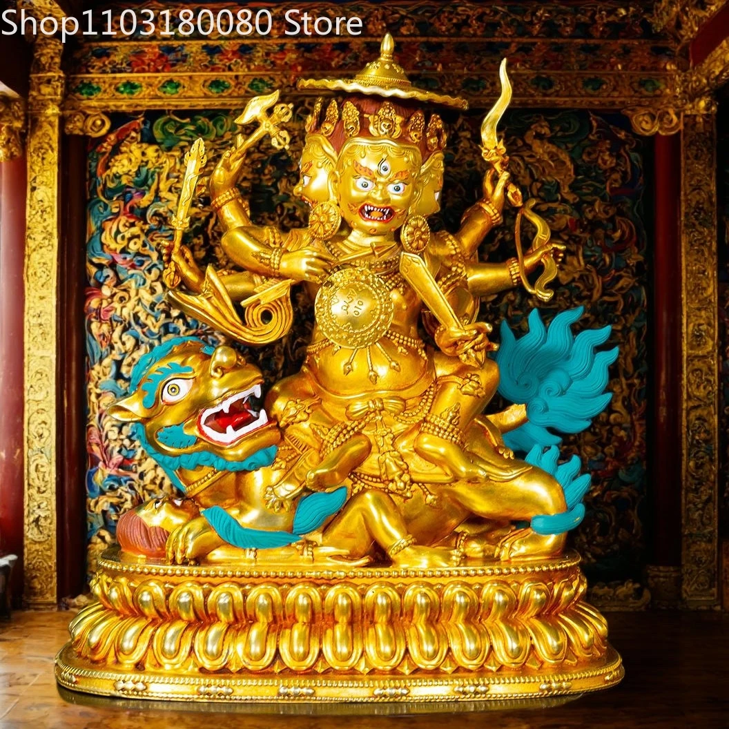 

21 см медная позолота King Pehar Naiqiong протектор Дхарма статуя тибетский буддизм пехара Gyalpo скульптура