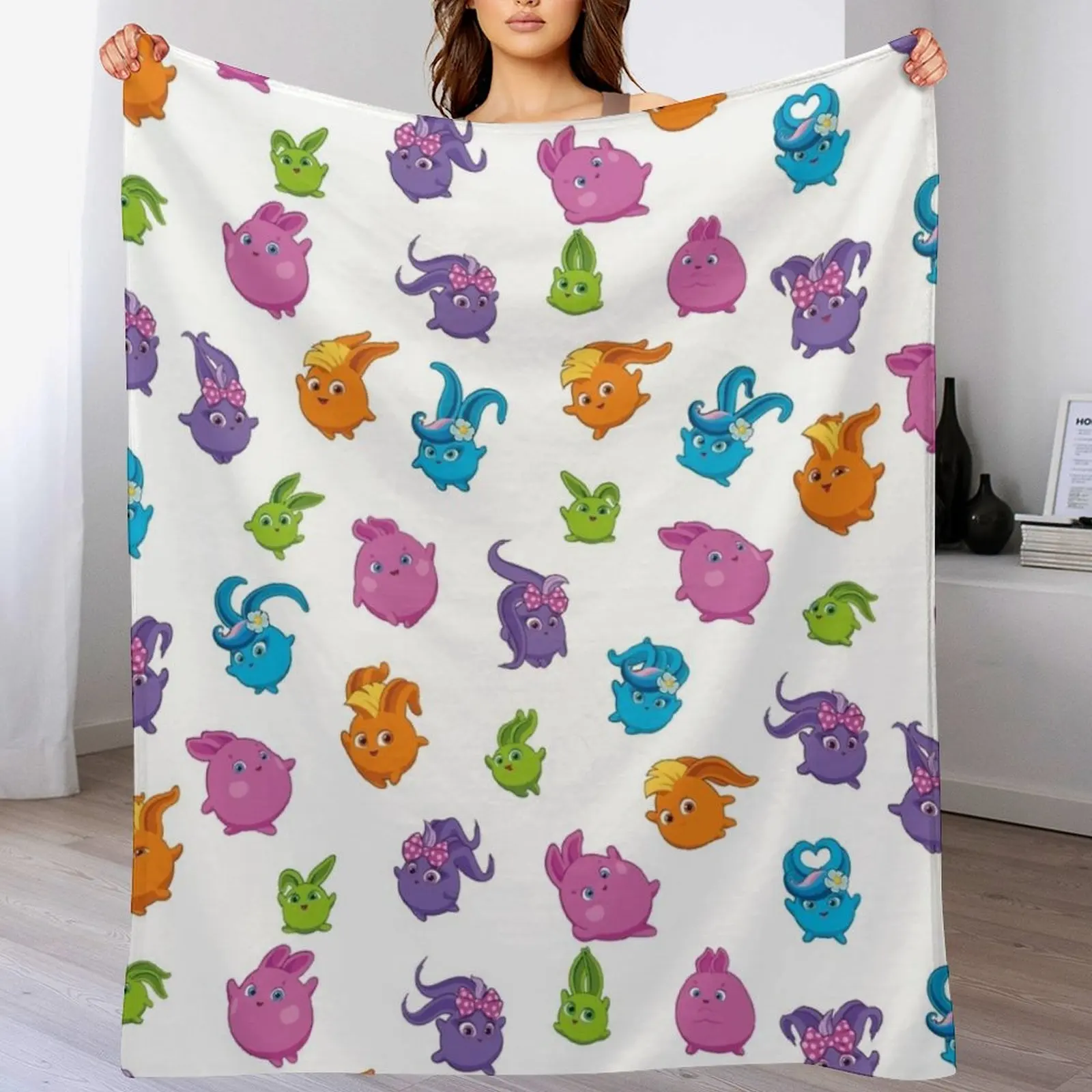 

Sunny Bunnies Pattern NEW Throw Blanket Warm Plush Fuzzy Blanket for Living Room