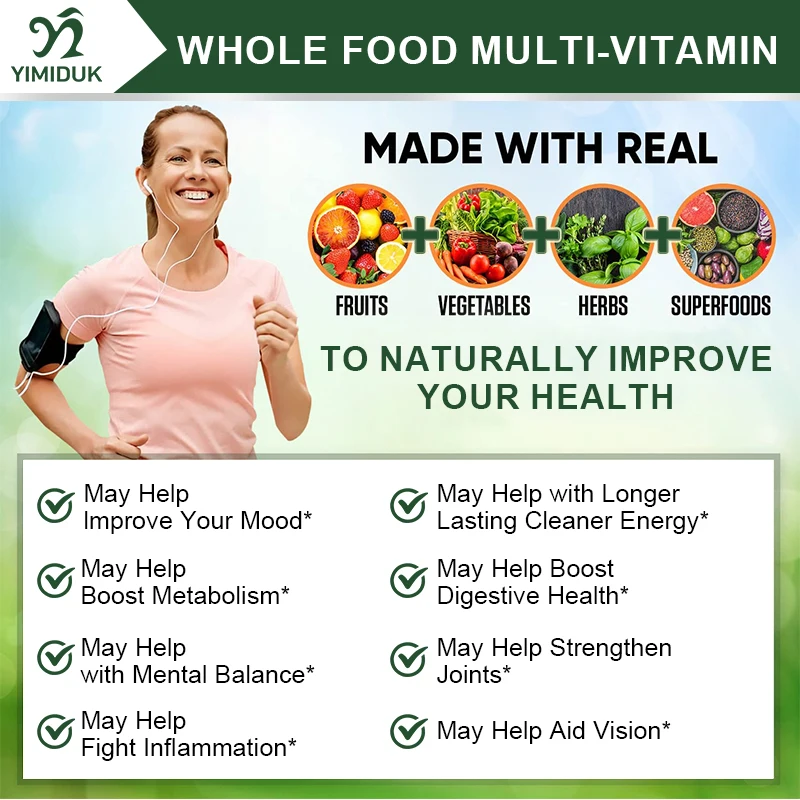 Whole Food Multivitamin Minerals Capsules Zinc & Vitamin D3K2 Improve Immunity Healthy Hair & Skin & Nails for Women