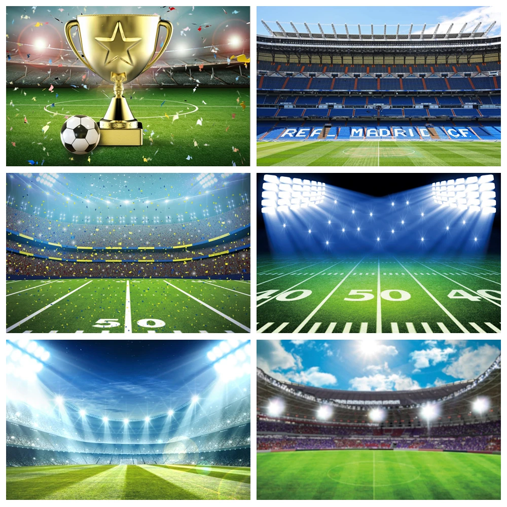 

Custom Football Rugby Site Photography Backdrop Madrid Stadium Grassland Baseball Field Birthday Decoration Banner for Boys