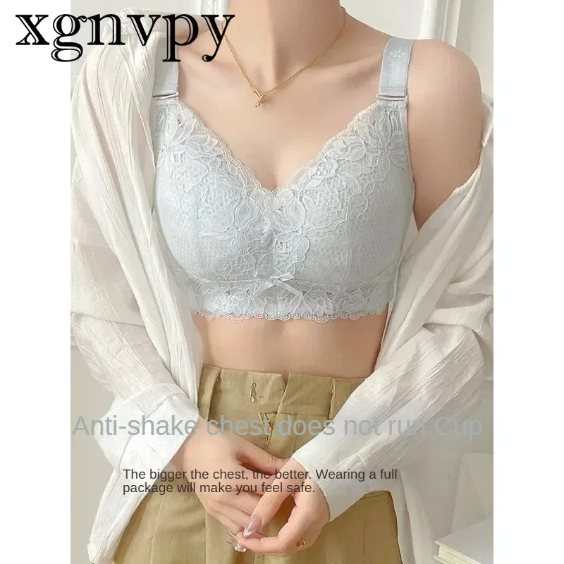 xgnvpy Ultra Thin Bra for Women with Large Breasts and Small Push-up Thin Bra with Anti-sag Adjusting Plus Size Bra Full Cup