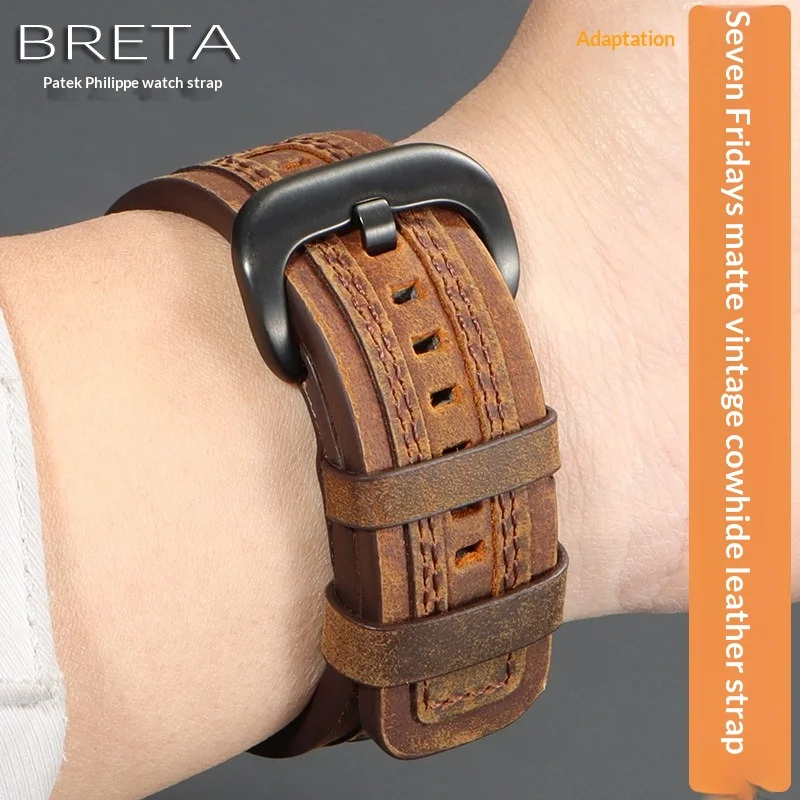 28mm Matte Cow Leather Watch Strap For SevenFriday P2 PS1 M2 Q2 Men Replacement Brown Genuine Leather Watch Band