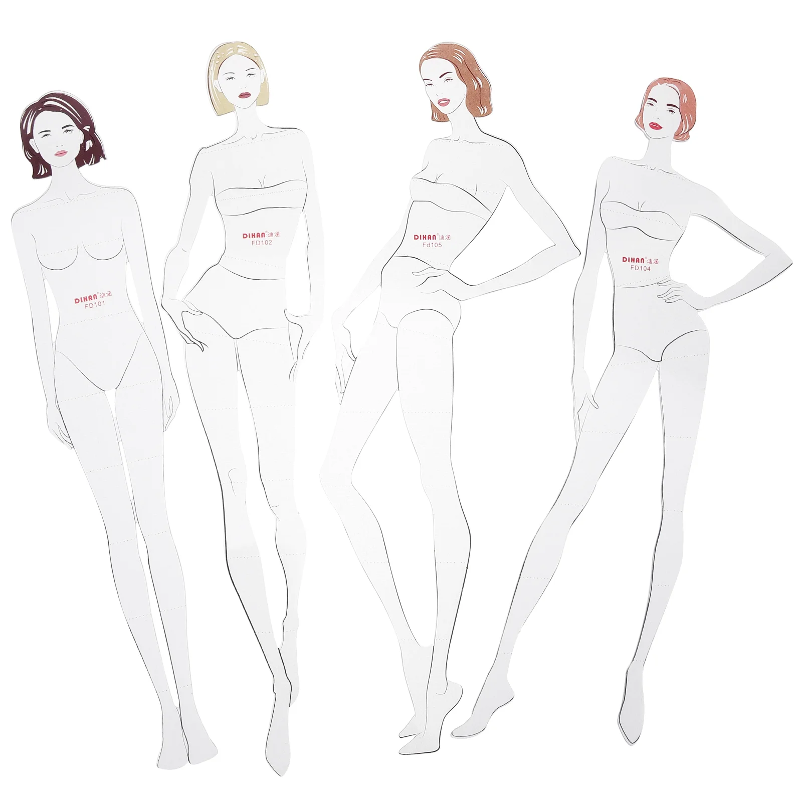 

4 Pcs Fashion Drawing Template Hand Drawn Mannequin Pattern Master For Dressmaking