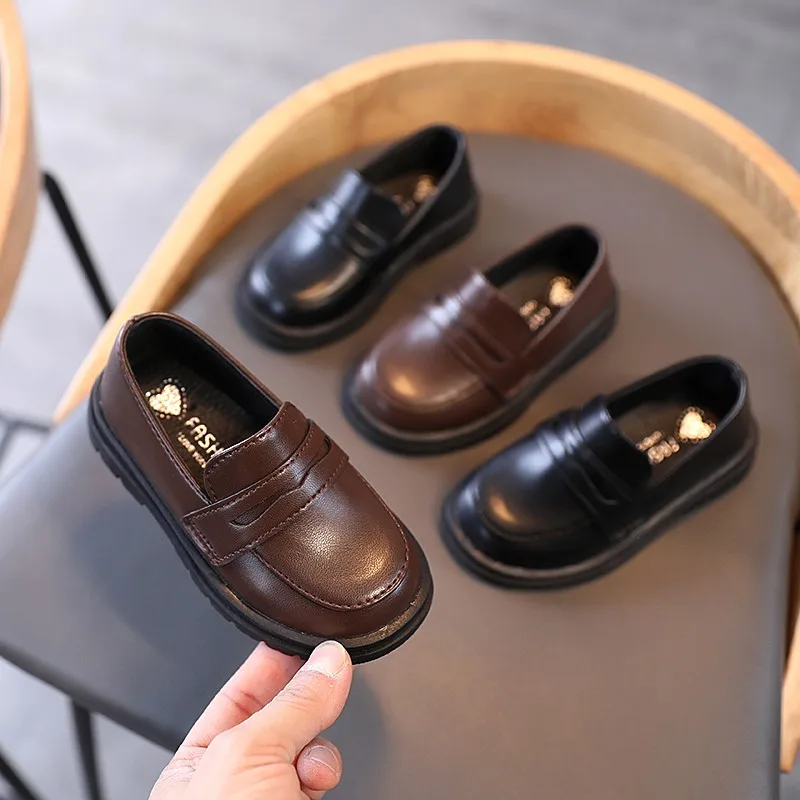 Kids Loafers Slip-On Pu Leer Ondiepe Bruin Jongens Meisjes Platte Schoenen 21-36 Peuter Mode Vrije Tijd kinderen Casual Schoen