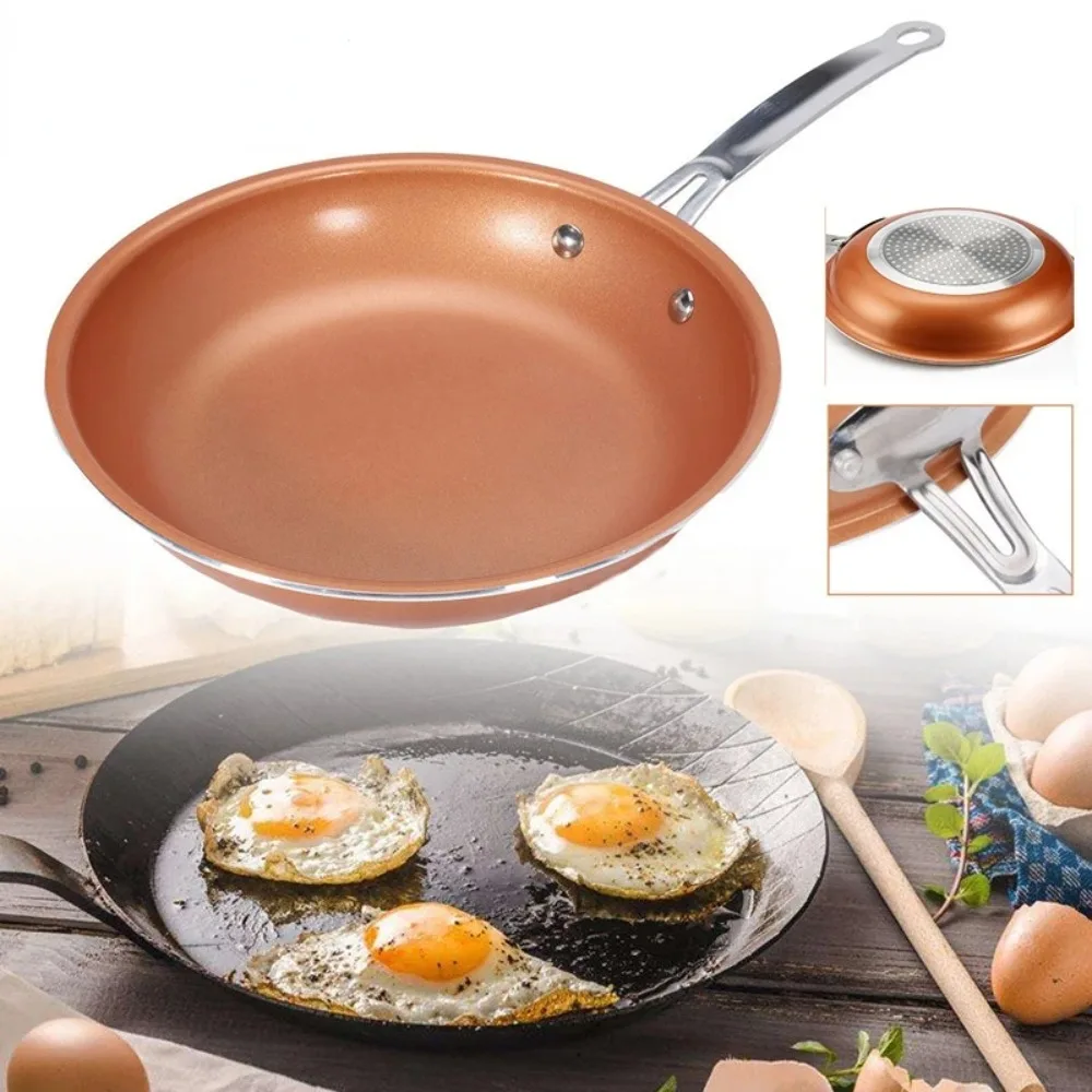 

Household Aluminum Alloy Copper Frying Pan Nonstick Round Saucepan 8/10/12 Inch Cooking Pan Steak