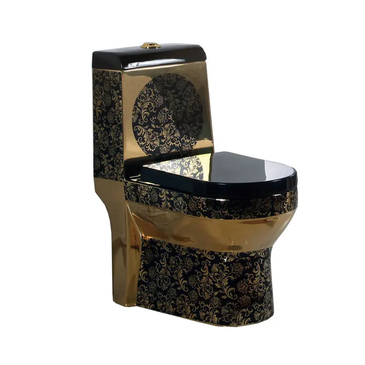 

New Design Ceramic Bathroom One Piece Black And Gold Color Golden Toilets