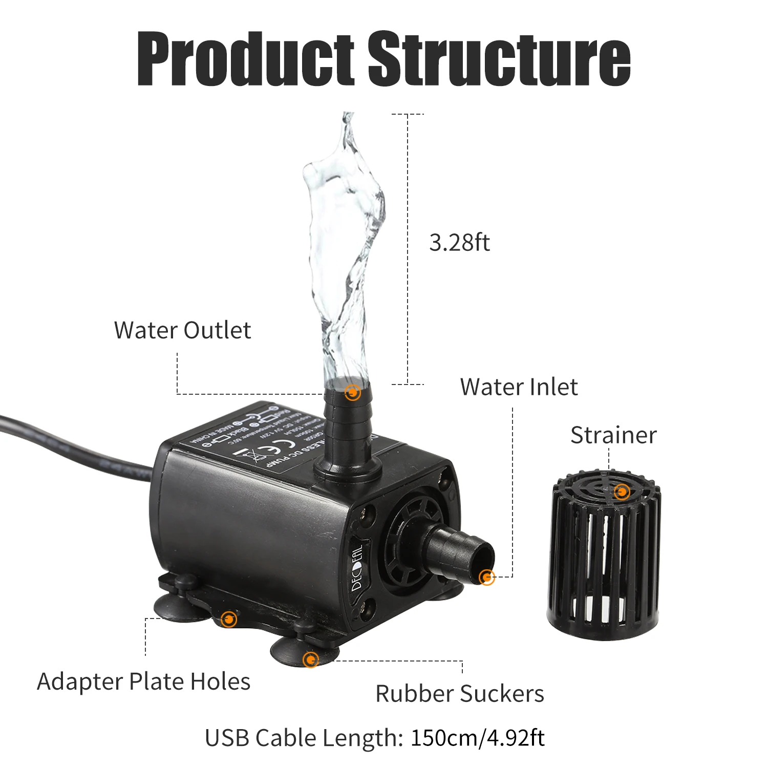 Brushless Water Pump with Strainer Ultra-quiet Mini DC5V Oil Pump Waterproof Submersible Fountain Pump Aquarium Pond Circulating