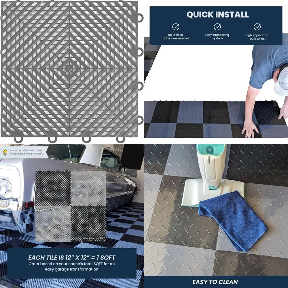Antislip 12x12 in elkaar grijpende plastic garagevloertegels voor garageorganisatie en veiligheid
