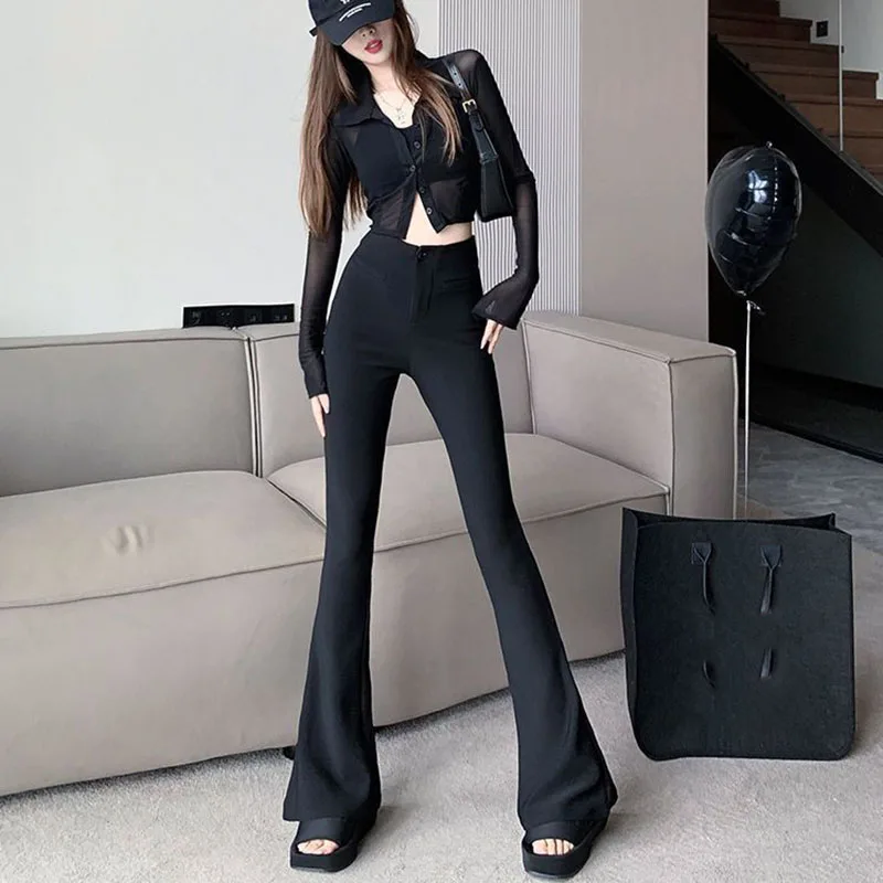 Lucyever Korean High Waied Suit Pants Woman Summer Thin High Elastic Skinny Flared Pants Women Elegant Bag Hip Wide Leg Trousers