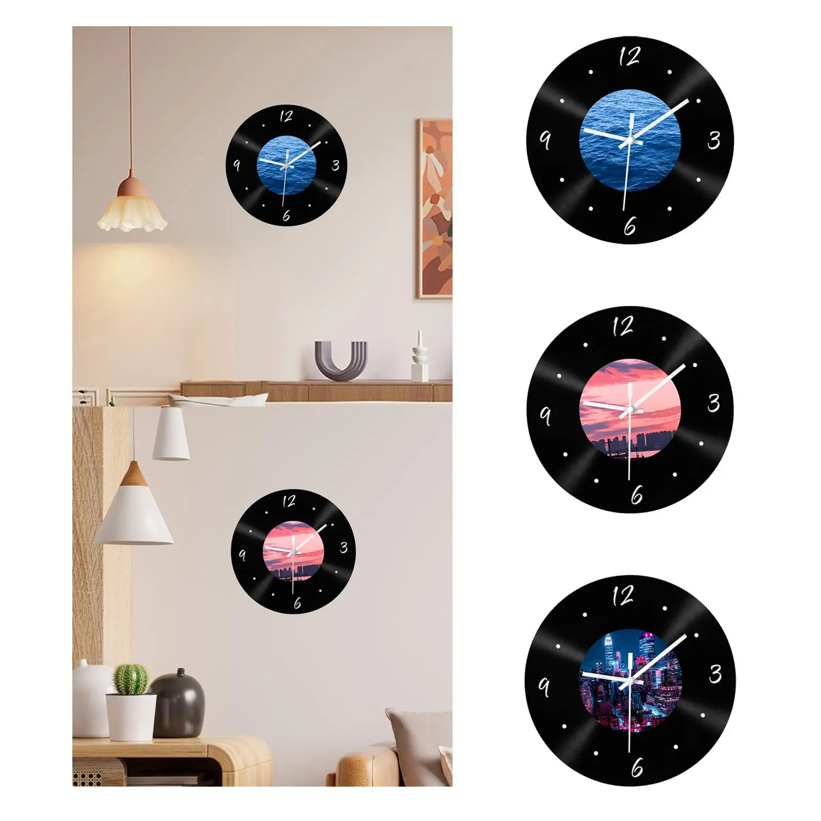 

Wall Clock Musical Black Vinyl Records 30cm Silent for Cafe Dining Room Home
