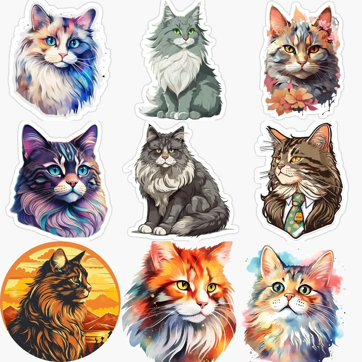 

Creative Maine Coon Cat Pets PVC Stickers for Decorate Fridge Window Room Wall Car Van Bicycle Decal Accessories