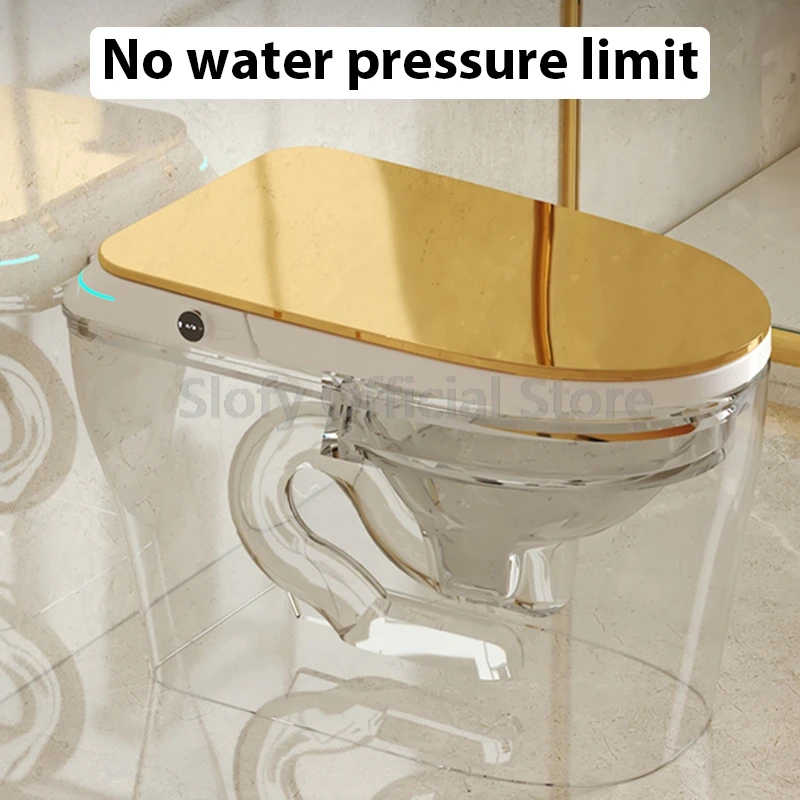 Gold Elongated Smart Toilet Built-in Bidet Water Tank No Water Pressure Limit Multifunctional Intelligent Toilet Heated Seat