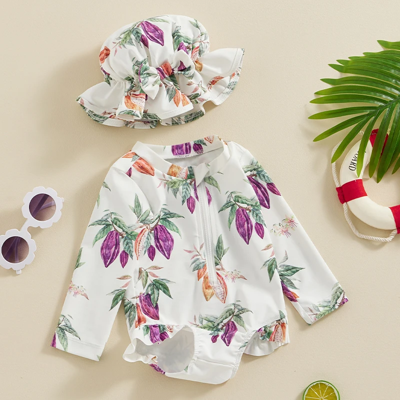 Peuter Baby Meisje Rash Guard Badpak Met Fruitprint Badkleding Met Lange Mouwen Baby Strandpak