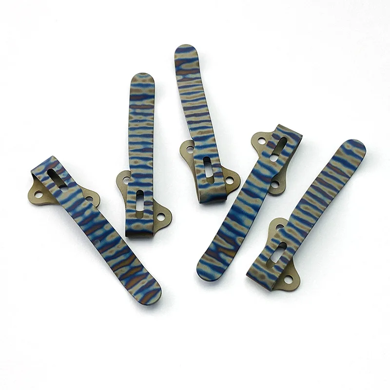 Custom Made Flame Texture Knife Titanium Deep Carry Pocket Clip For Demko AD20 AD20.5 Knives Back Clamp DIY Make Accessory Part