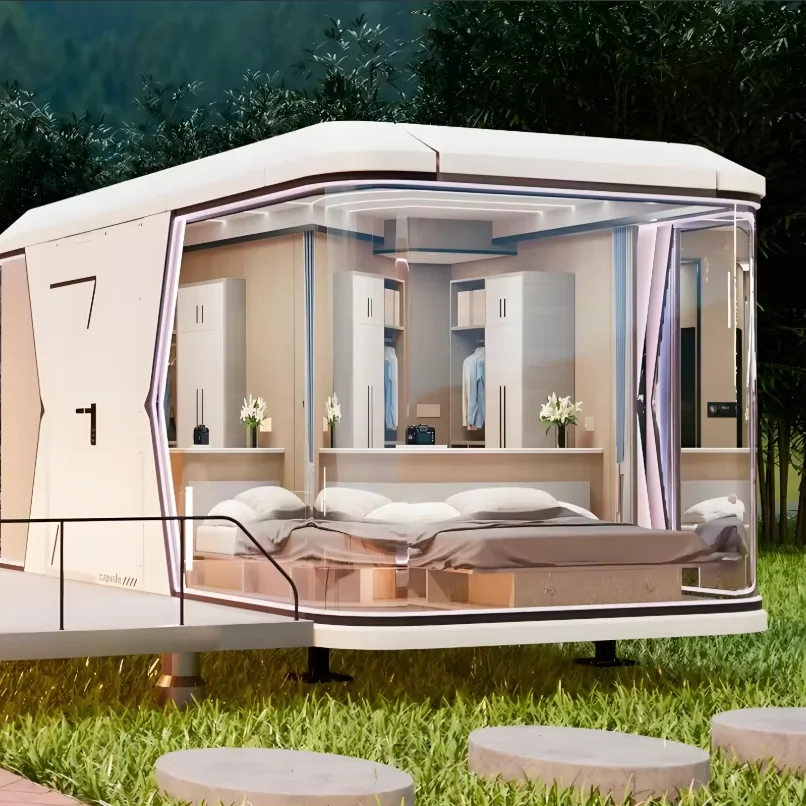 

Space Capsule-Inspired Folding Room Creative Container House for Vacation or Everyday Living