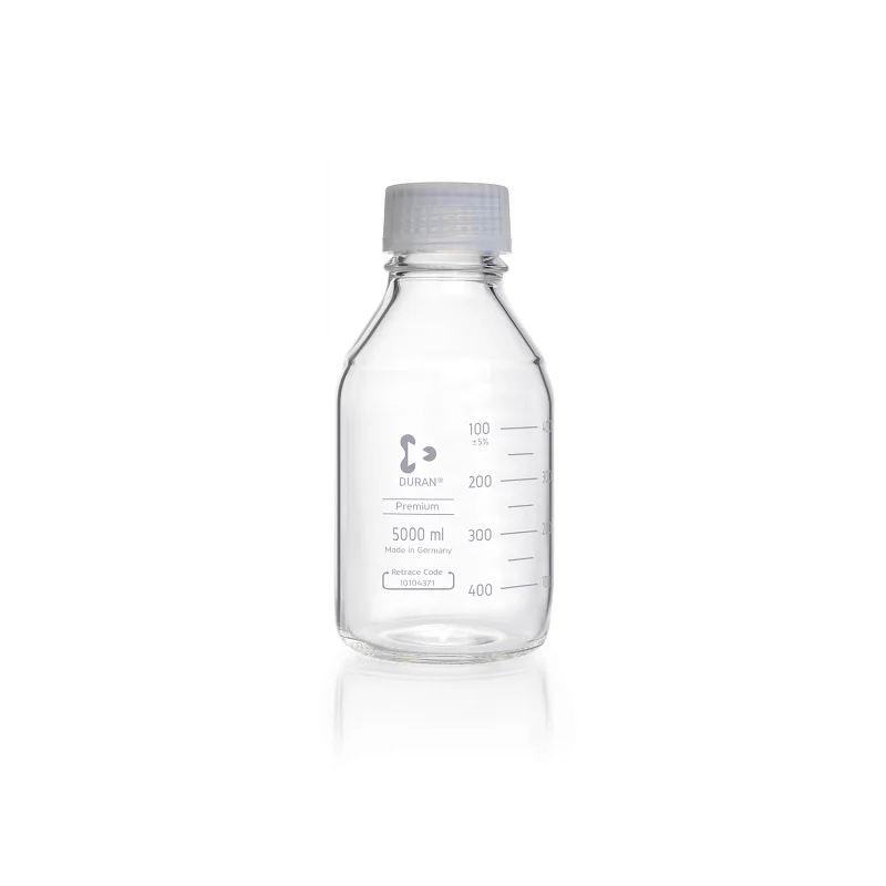 DURAN® Premium GL 45 Laboratory Bottle, clear, with premium screw cap and pouring ring (PFA), with DIN 168-1 thread, graduated