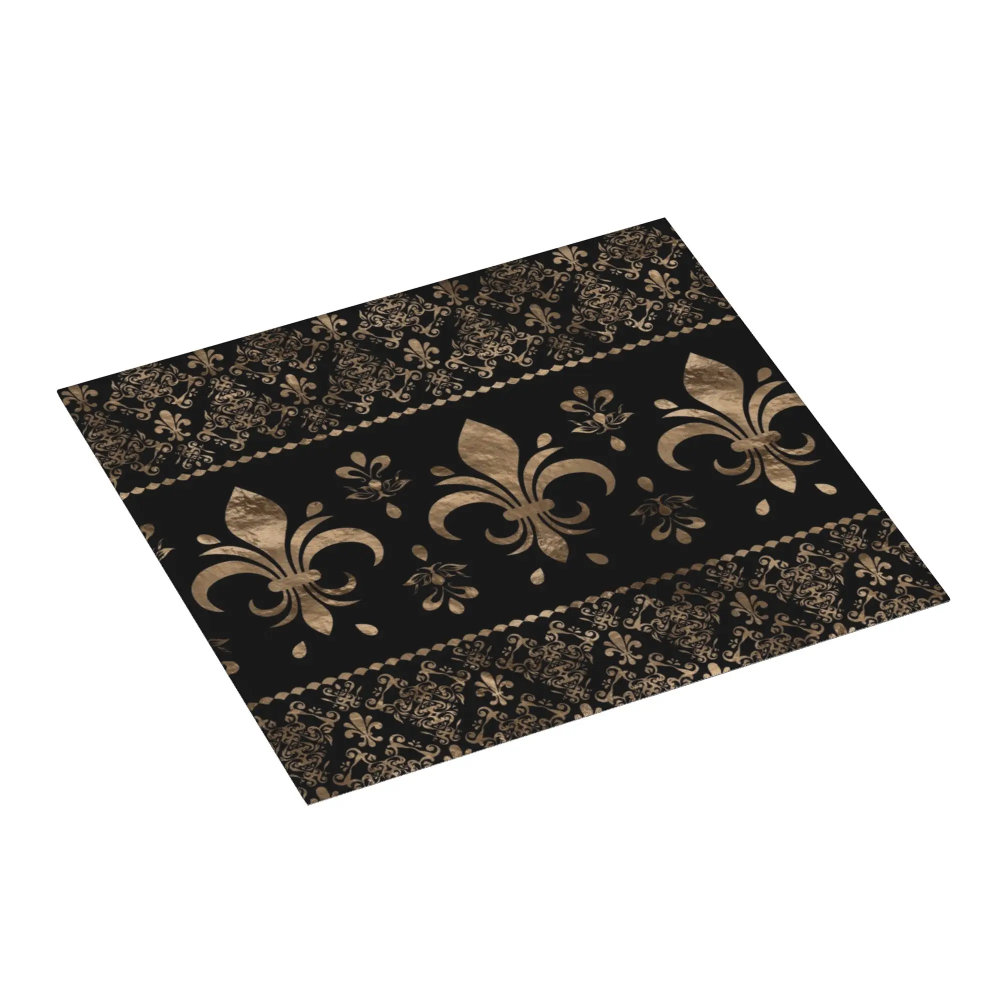 Luxury Black and Gold Fleur De Lys Non‑Slip Waterproof Absorbent Barware Tableware Lily Floral Fleur-de-Lis Mat For Kitchen