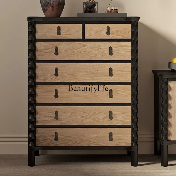 

American-Style Mid-Ancient Solid Wood Bedroom Locker French Retro Bedside Entrance Curio Cabinet