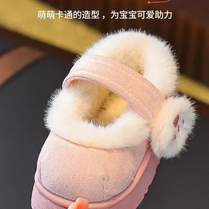 Hot Children Cotton Shoes Heel Winter Home Warm Cotton Slippers for Girls Kids Thick Sole Anti Slip Cute Baby Shoes Fashionable
