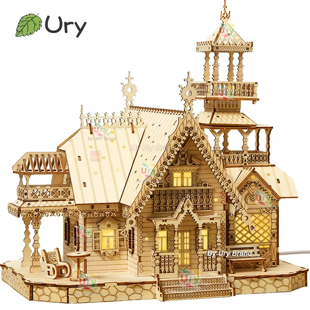 Drewniane puzzle 3D Villa House Royal Castle z lekkim montażem Zabawka dla dzieci i dorosłych Zestawy modelarskie Dekoracja biurka na prezent