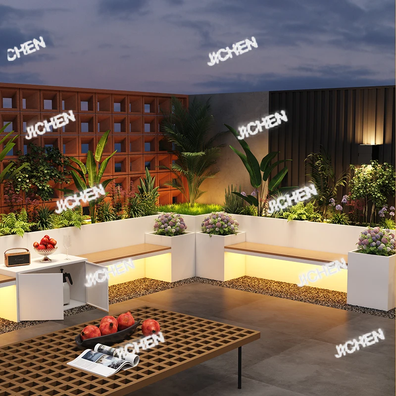 

XH Outdoor Lighting Stainless Steel Box Bench Wrought Iron Flower Slot Balcony Shopping Mall Flower Pot Flower Box