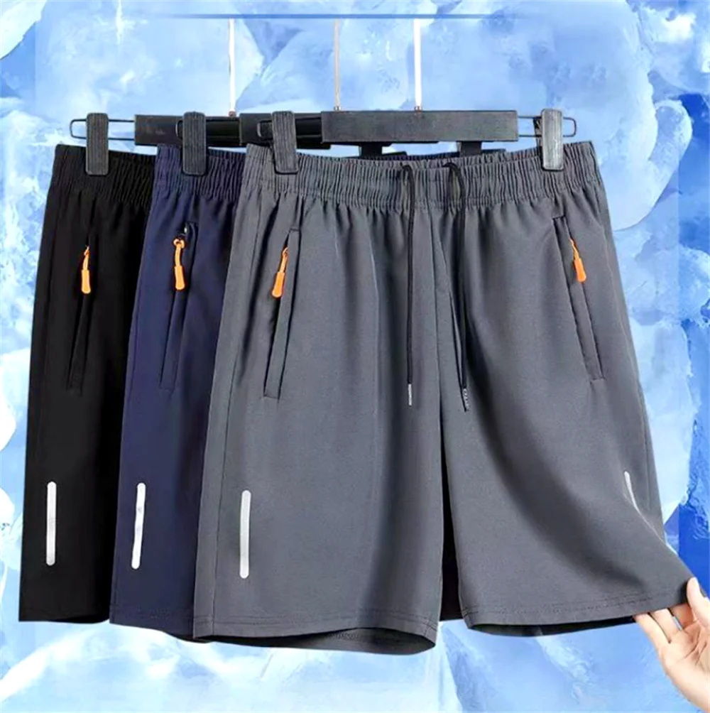 Pantaloncini Casual da spiaggia in seta di ghiaccio ultrasottili estivi da uomo Jogging Sport Quick Dry cerniera maschile pantaloni corti sportivi larghi da palestra pantaloni sportivi