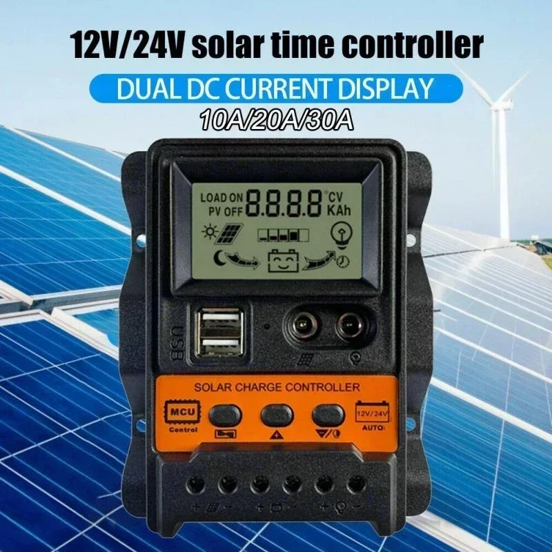 12V 24V PWM Solar Charge Controller 10A 20A 30A Solars Plate Controllers Sola r Panel Battery Regulator Dual USB 5V LCD Display