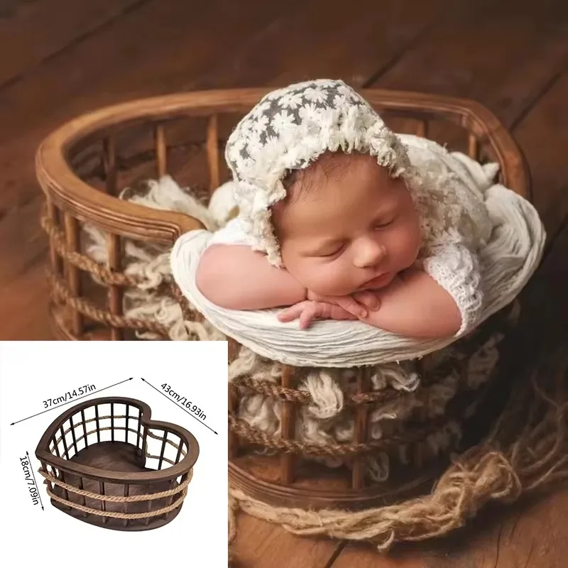 Pasgeboren Fotografie Meubels Vintage Hartvormige Wastafel Baby Achtergrond Wrap Hoofddeksels Kwastje Kussen Baby Fotoshoot Accessoires