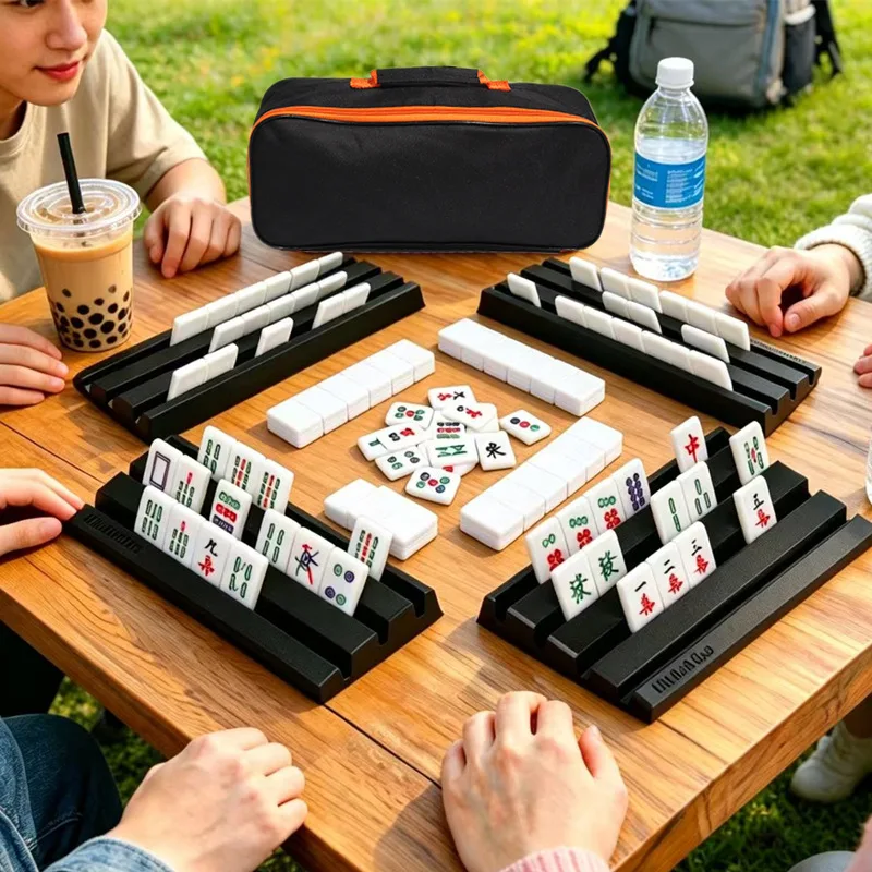 travel-mahjong-tile-set-portable-144-pcs-mini-mahjong-game-tiles-4-mahjong-racks-canvas-storage-bag-dices-on-the-go-game
