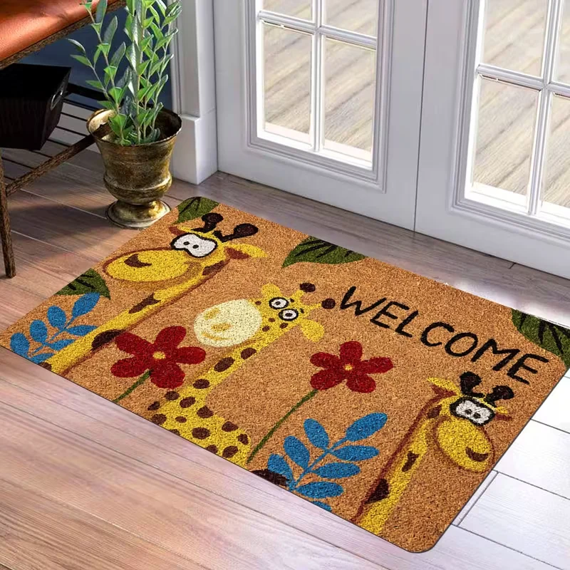 Humorous Funny Giraffe Doormat Welcome Mat Non-Slip Rectangle Welcome Just Kidding Please Go Home Decoration