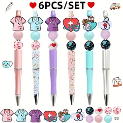 6PCS Nurse Stethoscopes, Doctor Nurse Theme Silicone Beads, and Black Ink DIY Bead Pen Set, Great Office and Learning Supplies