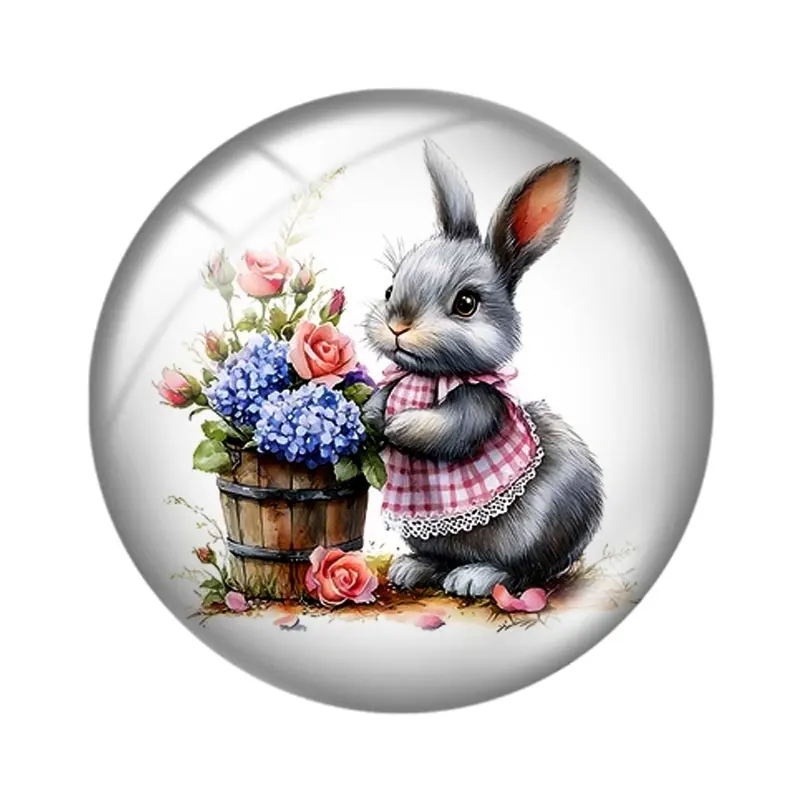 Colorful Rabbit 12/18/20/25mm glass cabochon  bracelet pendant rings for jewelry demo earrings back Making findings