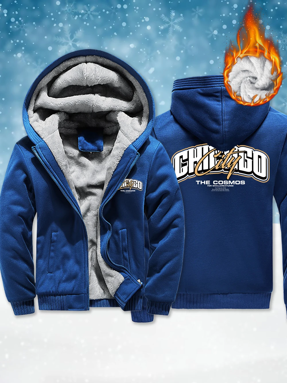 

Chicago City The Cosmos Prints Men'S Thicken Outerwear Winter Thermal Zipper Coats Fleece Warm Windproof Jackets Men Clothes