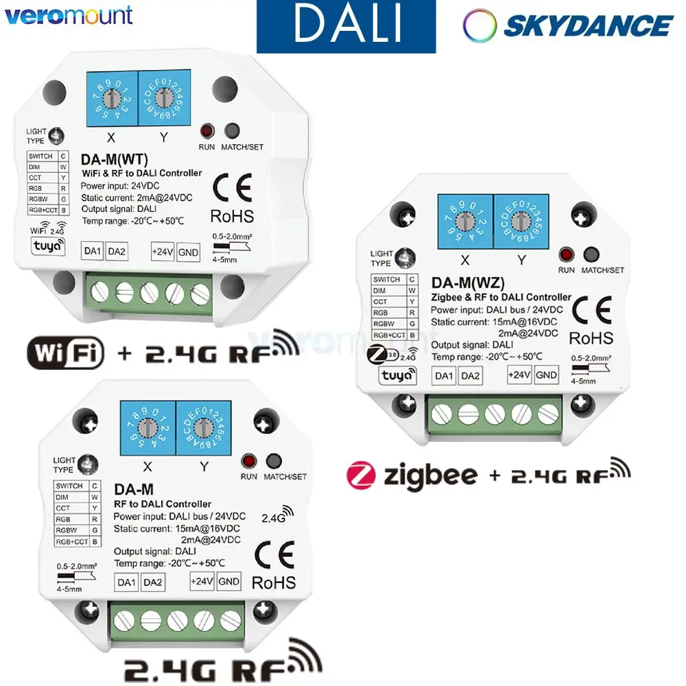 

Skydance DA-M RF DA-M(WT) WiFi DA-M(WZ) Zigbee to DALI Converter LED Controller Smart Life Tuya APP Control CCT RGB RGBW RGB+CCT