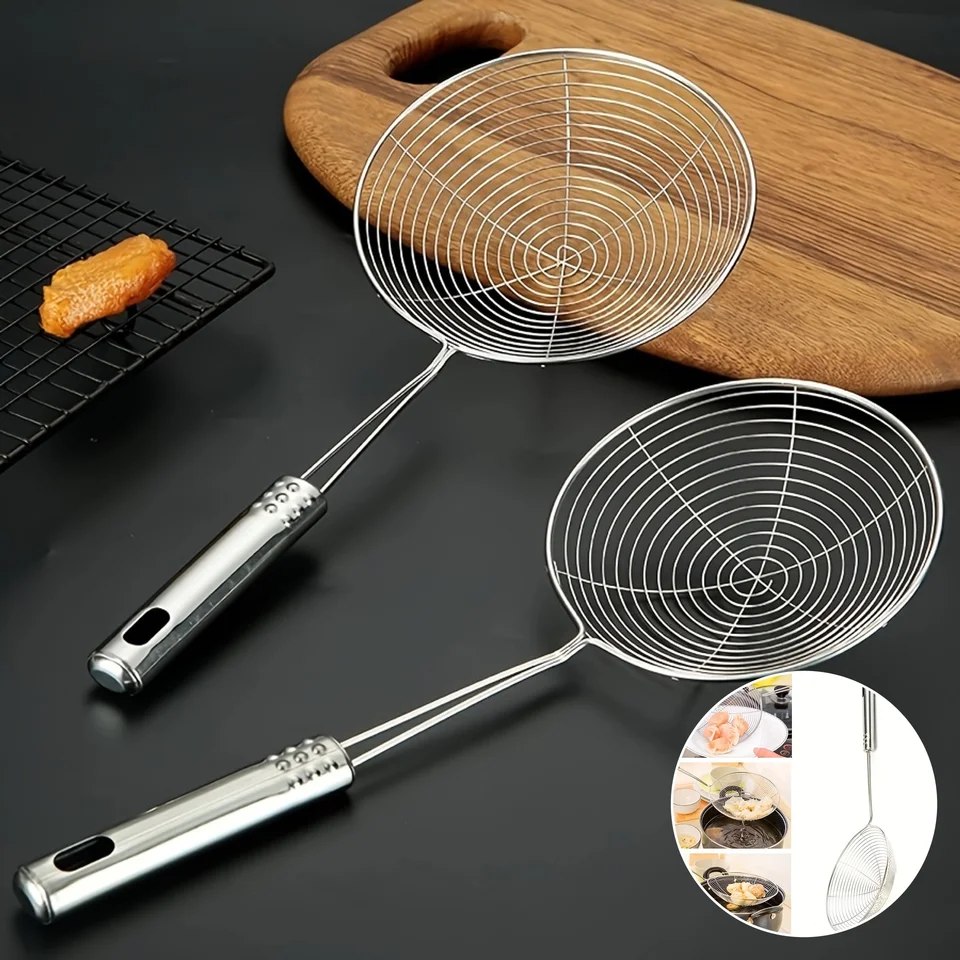 1pc Hot Selling Stainless Steel Strainer Ladle with Handle - Durable Wire Skimmer Spoon for Cooking, Frying & Kitchen Use